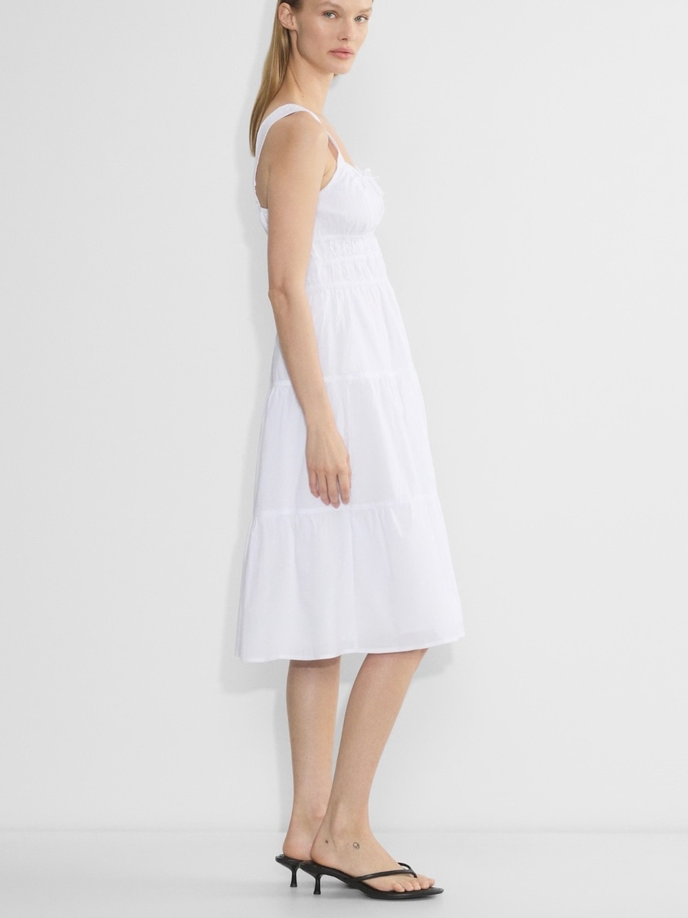 Sunday Best White Tiered Smocked Midi Dress